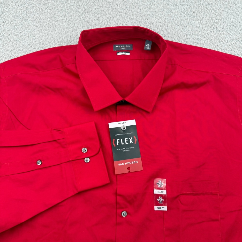 Van Heusen Dress Shirt Mens 4XL Tall Red Solid Flex Expandable Collar 20 36/37